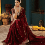 Women’s Maroon Embroidered Festive Saree