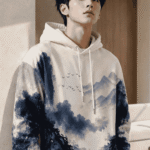 Men’s Blue & White Mountain Print Hoodie