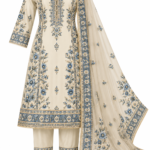 Ivory Blue Floral Embroidered 3-Piece Suit Set