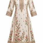 Ivory Floral Printed A-Line Kurti with Embellished Border