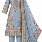 Powder Blue Floral Embroidered 3-Piece Suit Set